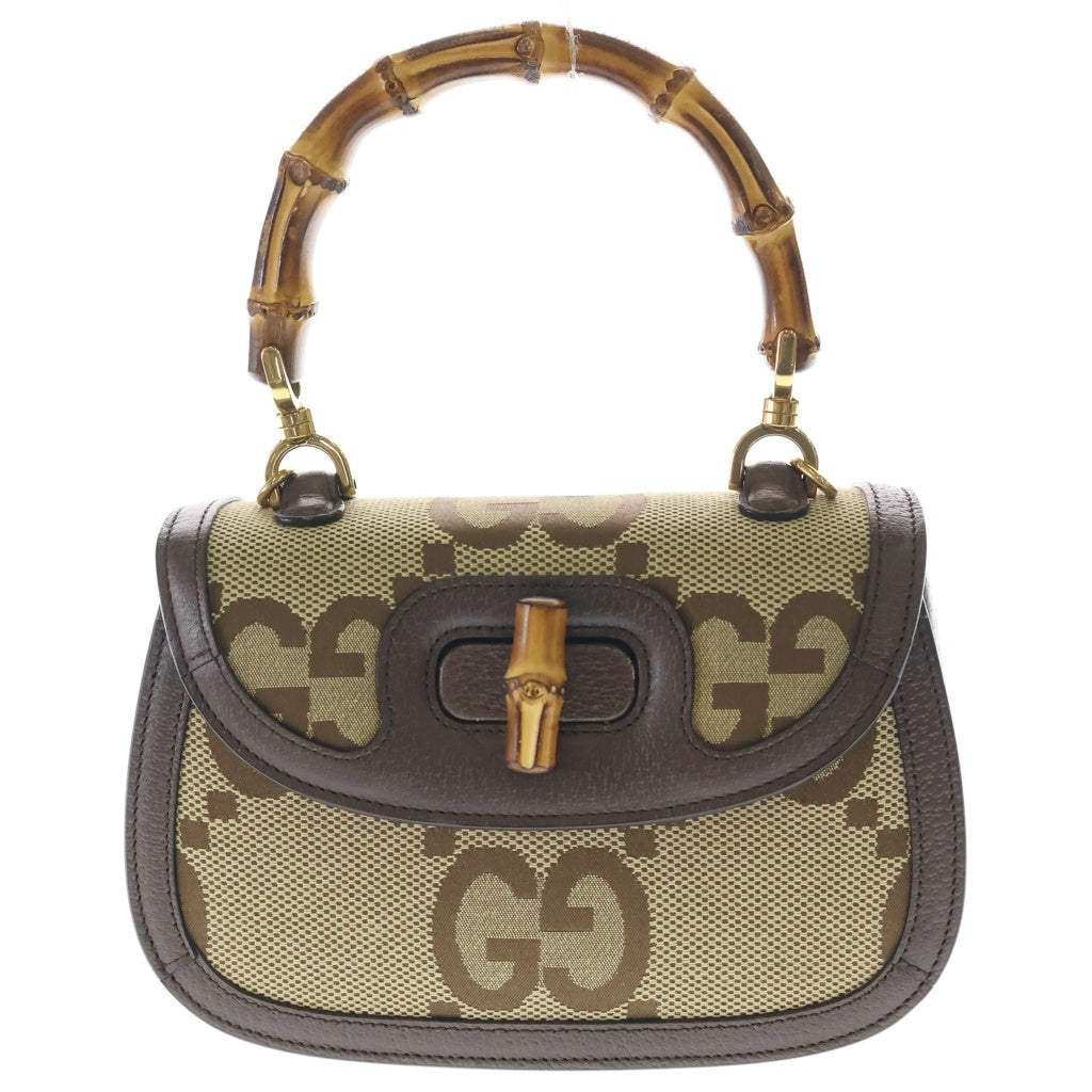 GUCCI(グッチ) バンブー ジャンボGG キャンバス レザー 2WAY ハンド ショルダーバッグ ベージュ/ブラウン 675797 レディース