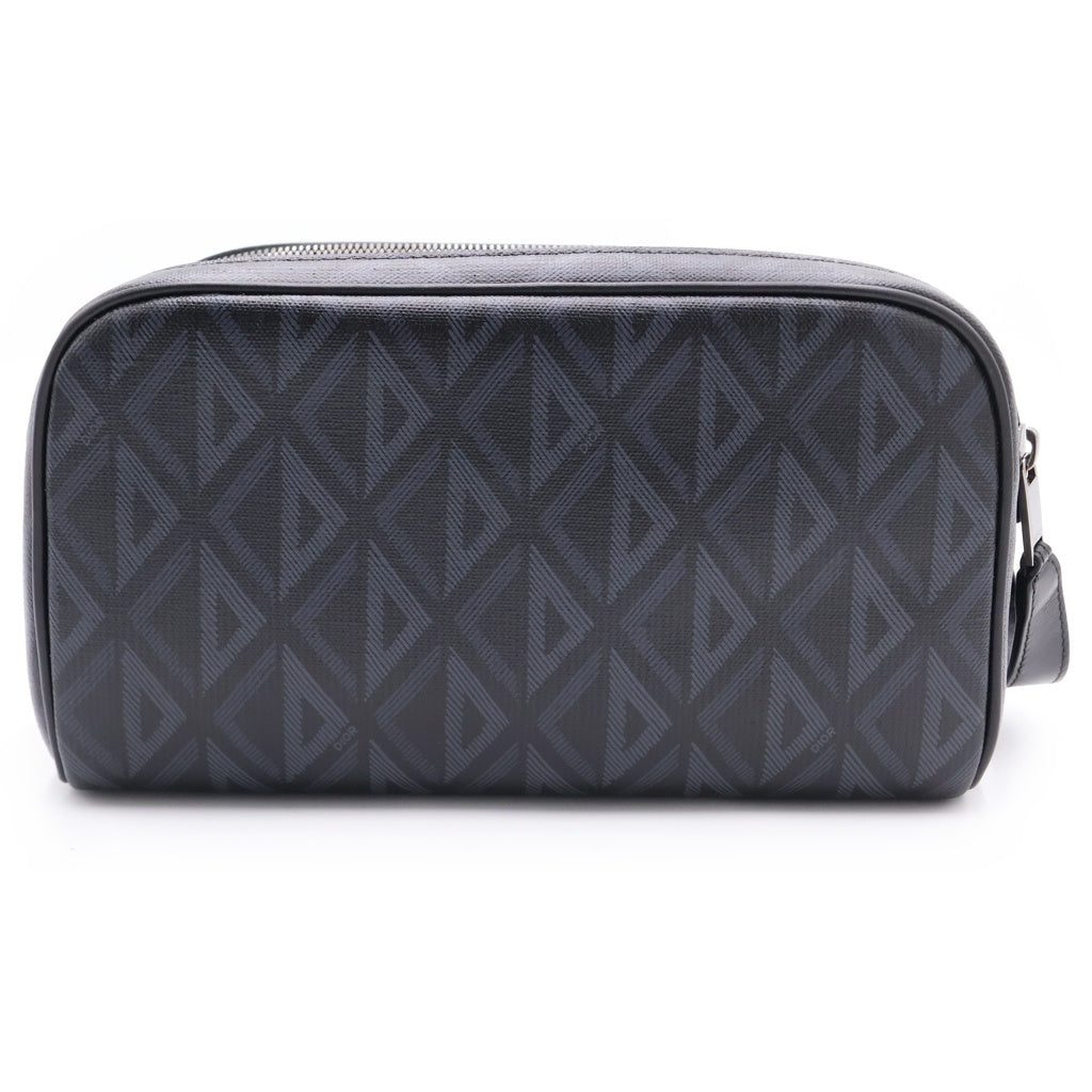 Christian Dior(クリスチャンディオール) CDダイヤモンド トイレタリーバッグ ケース ポーチ ブラック シルバー金具 レディース