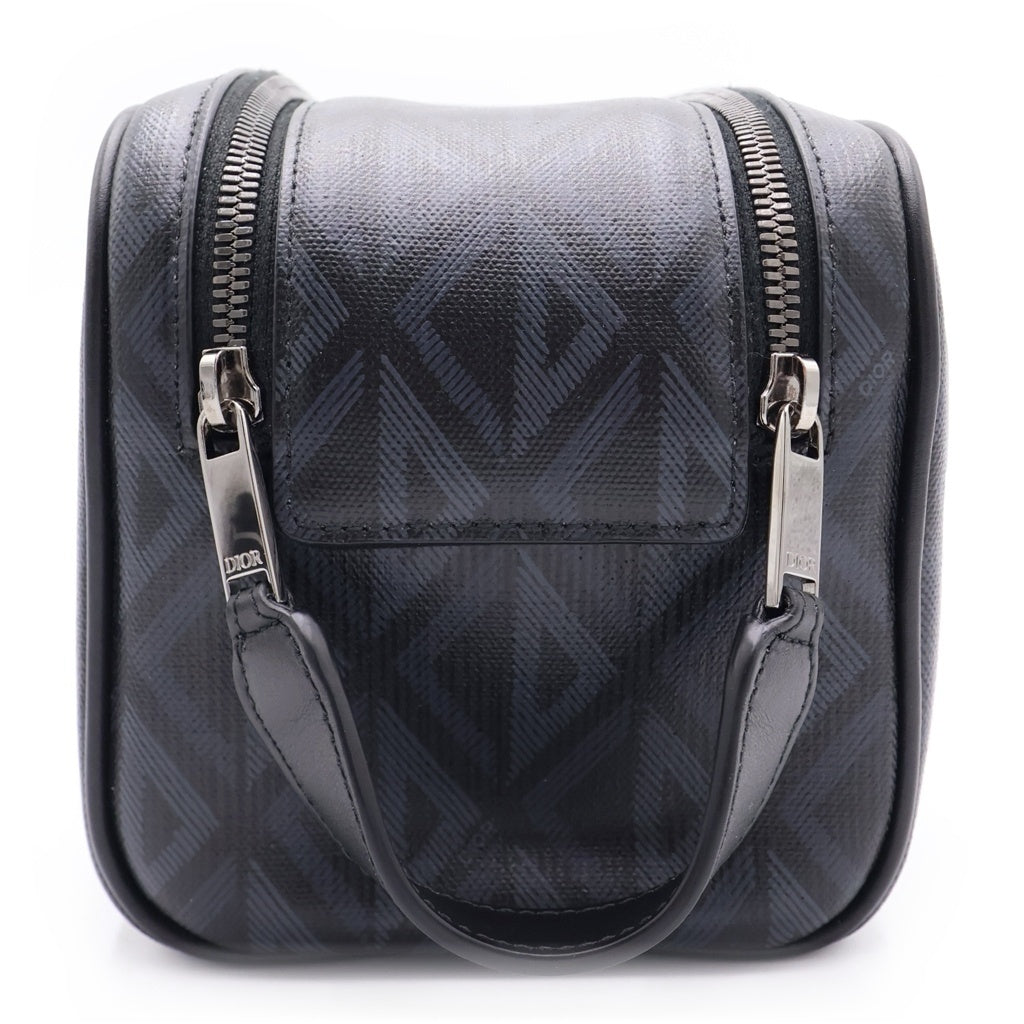 Christian Dior(クリスチャンディオール) CDダイヤモンド トイレタリーバッグ ケース ポーチ ブラック シルバー金具 レディース