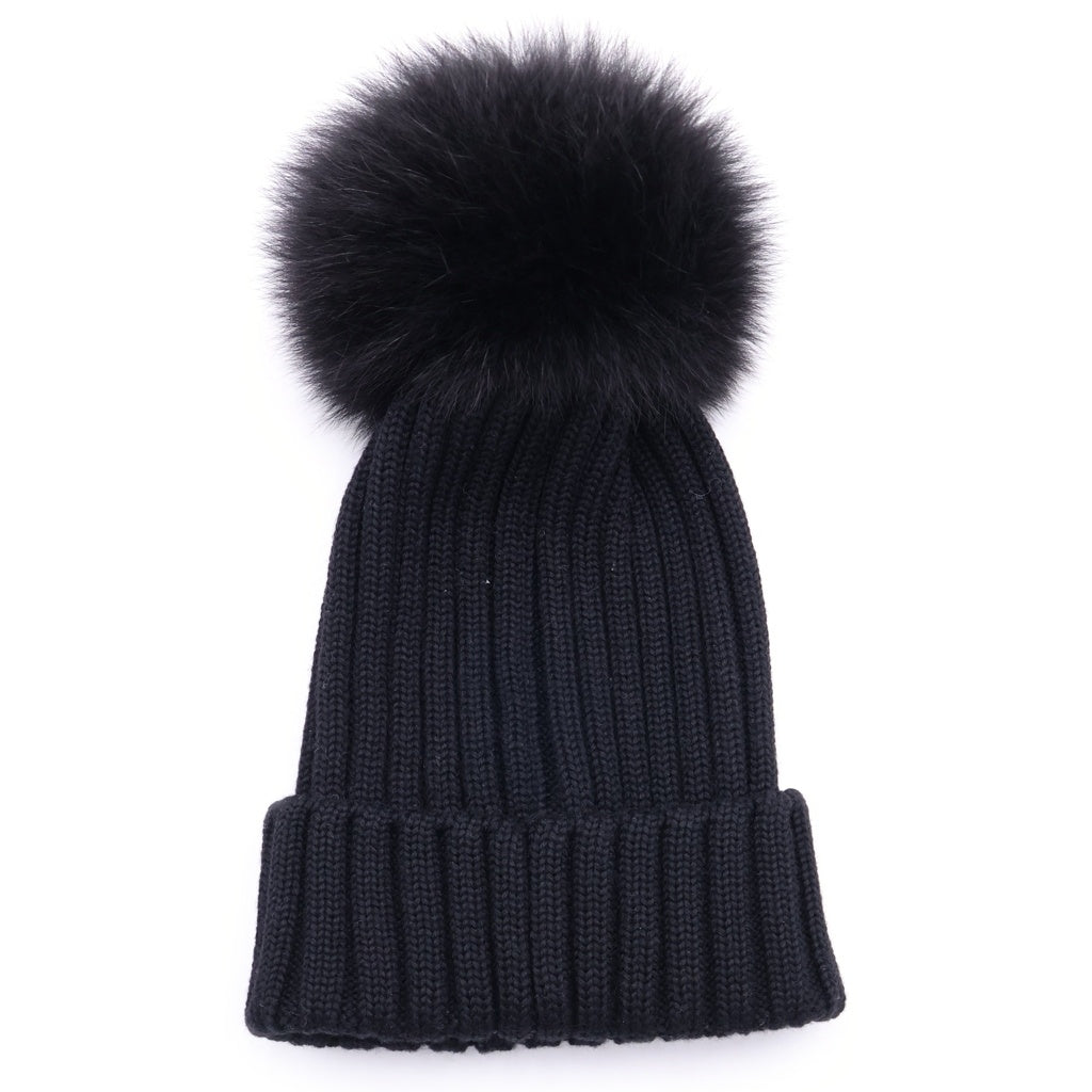 MONCLER(モンクレール) 20AW ワッペンロゴ ポンポン ニットキャップ 帽子 ブラック F20933B7201 A9327 レディース