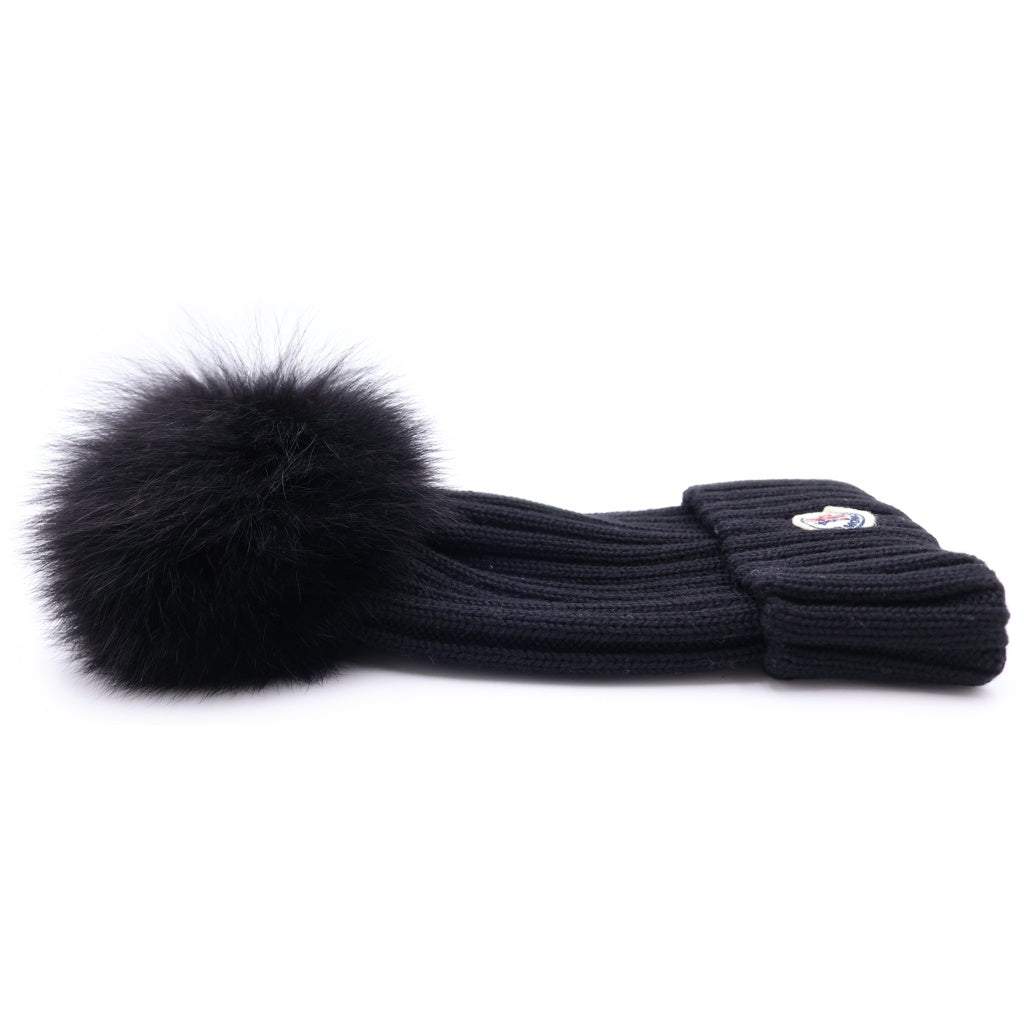 MONCLER(モンクレール) 20AW ワッペンロゴ ポンポン ニットキャップ 帽子 ブラック F20933B7201 A9327 レディース