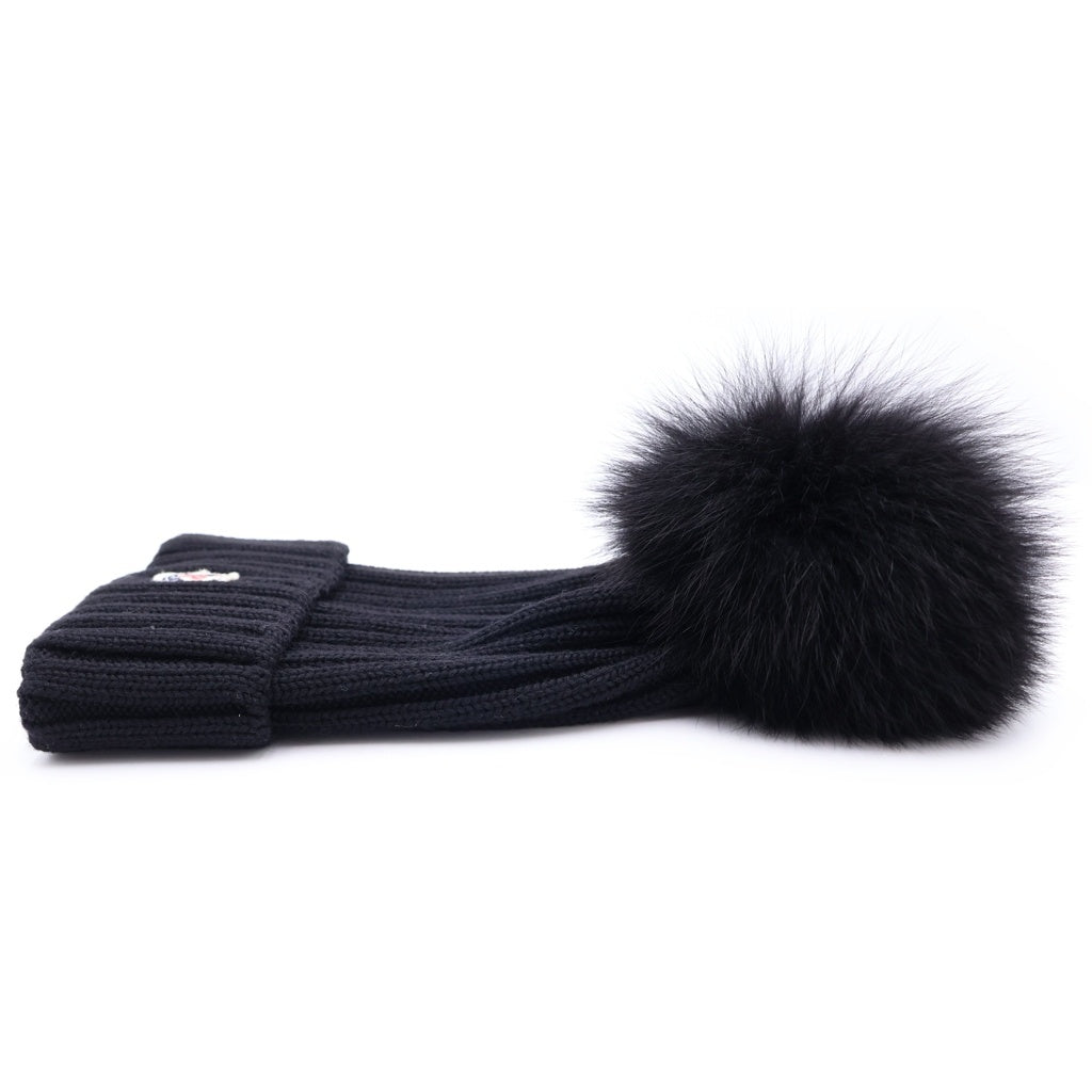 MONCLER(モンクレール) 20AW ワッペンロゴ ポンポン ニットキャップ 帽子 ブラック F20933B7201 A9327 レディース