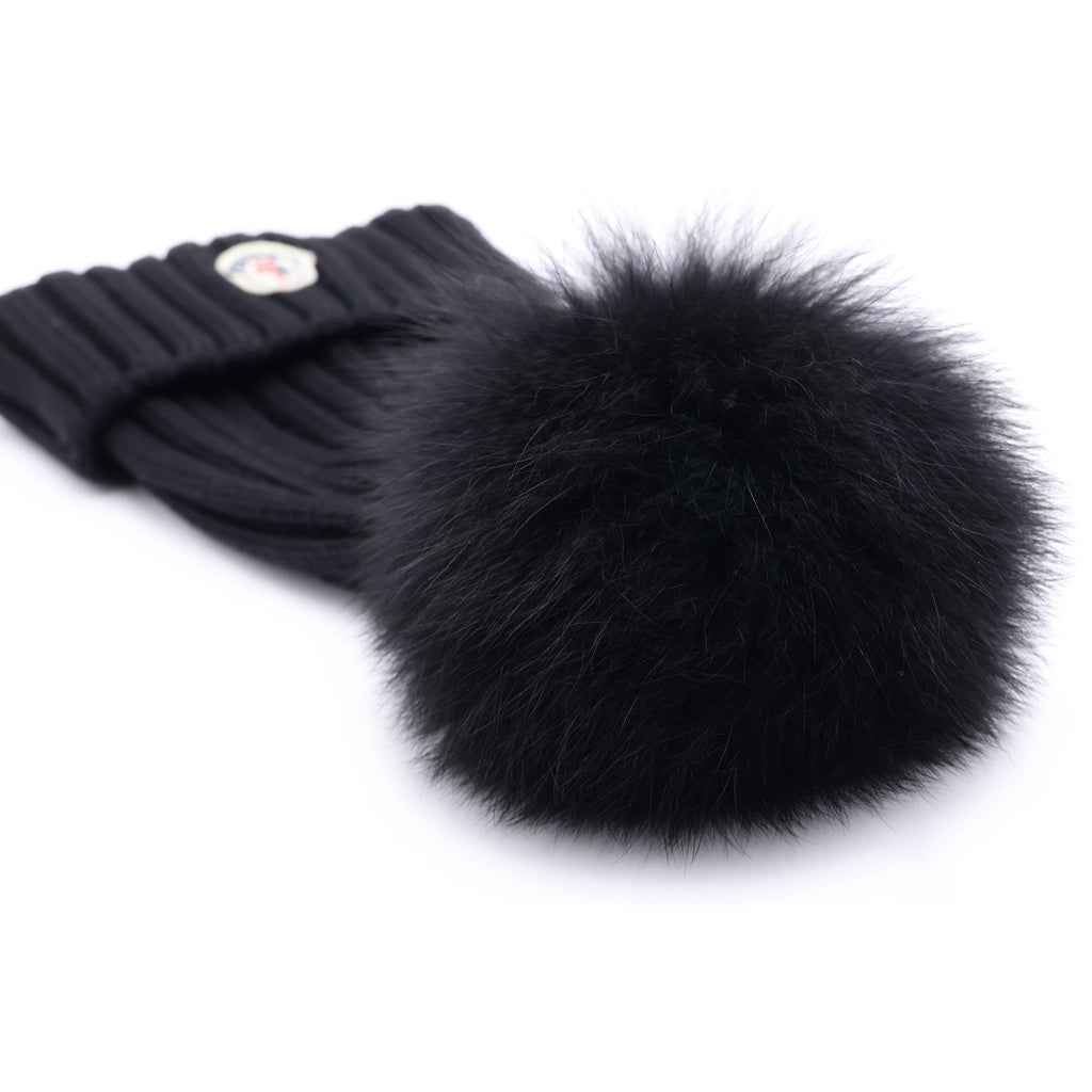 MONCLER(モンクレール) 20AW ワッペンロゴ ポンポン ニットキャップ 帽子 ブラック F20933B7201 A9327 レディース