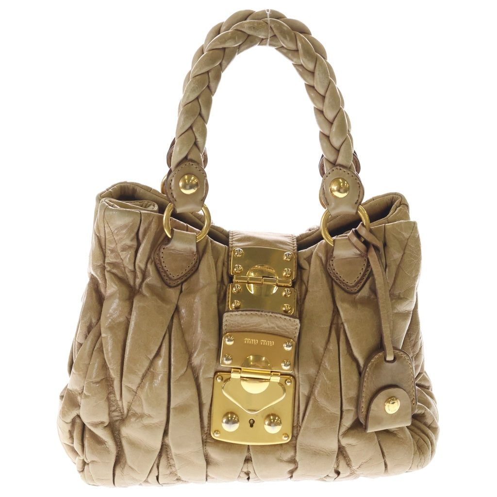 miumiu(ミュウミュウ) マテラッセ 2wayショルダーバッグ ハンドバッグ ベージュ レザー RN0473 ゴールド金具 レディース