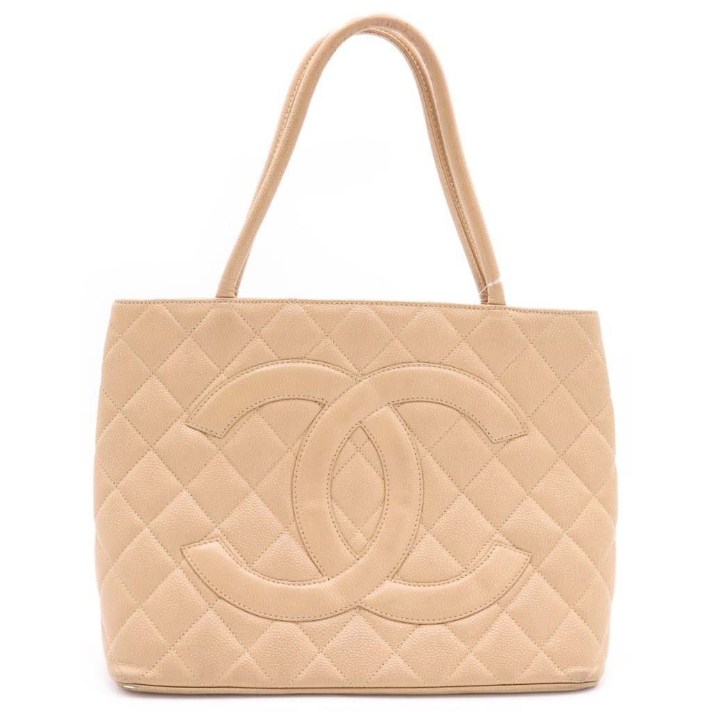 CHANEL(シャネル) 復刻トート トートバッグ ハンドバッグ ベージュ キャビアスキン ゴールド金具 レディース