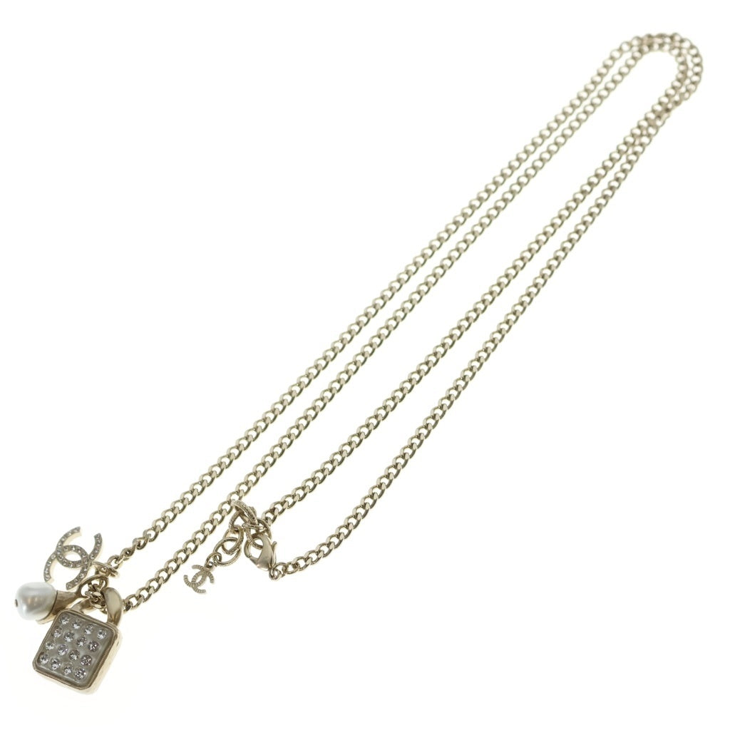 CHANEL(シャネル) A22S ココマーク ラインストーン フェイクパール ロングチェーン ネックレス ゴールド レディース