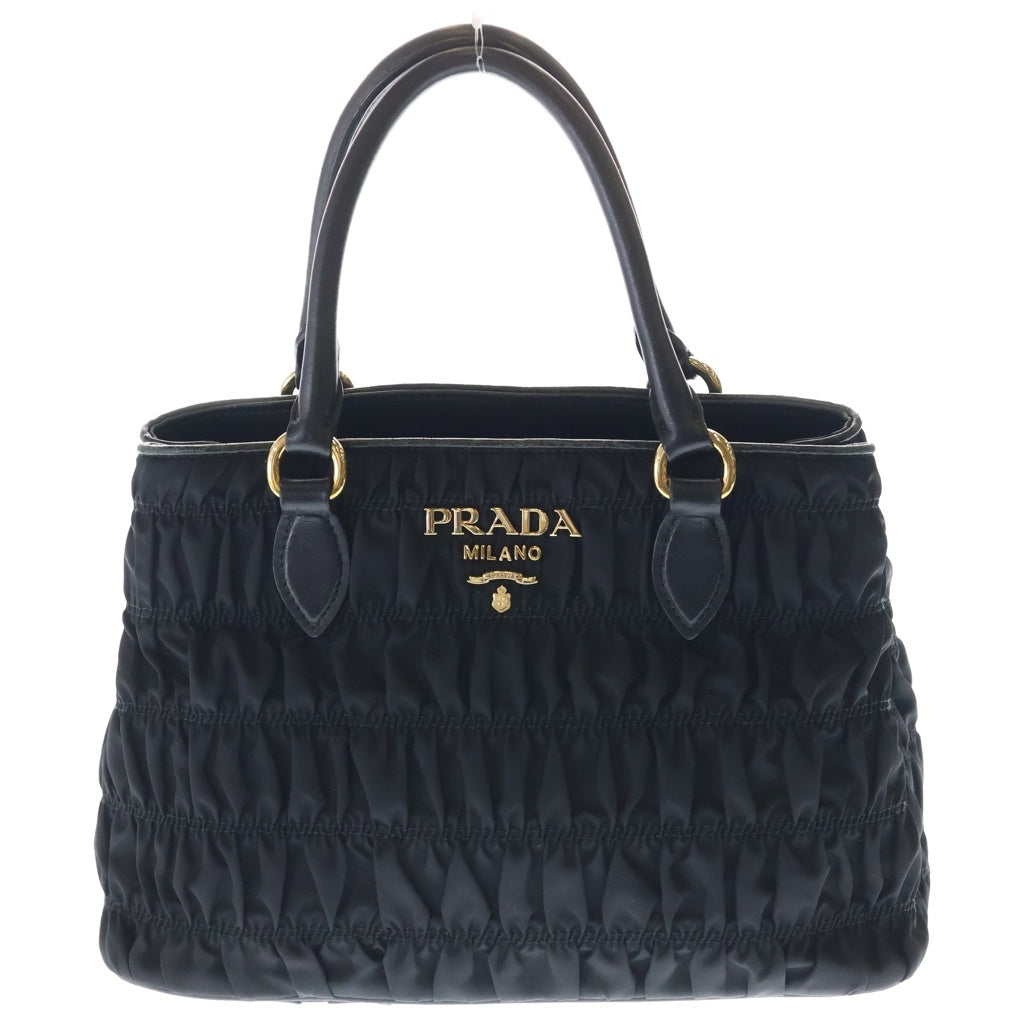 PRADA(プラダ) ギャザー 2wayハンドバッグ ショルダーバッグ ブラック ナイロン 1BA172 ゴールド金具 レディース