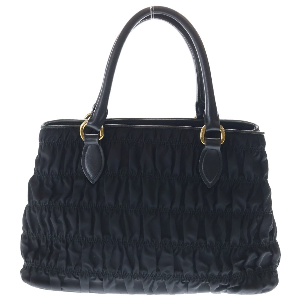 PRADA(プラダ) ギャザー 2wayハンドバッグ ショルダーバッグ ブラック ナイロン 1BA172 ゴールド金具 レディース