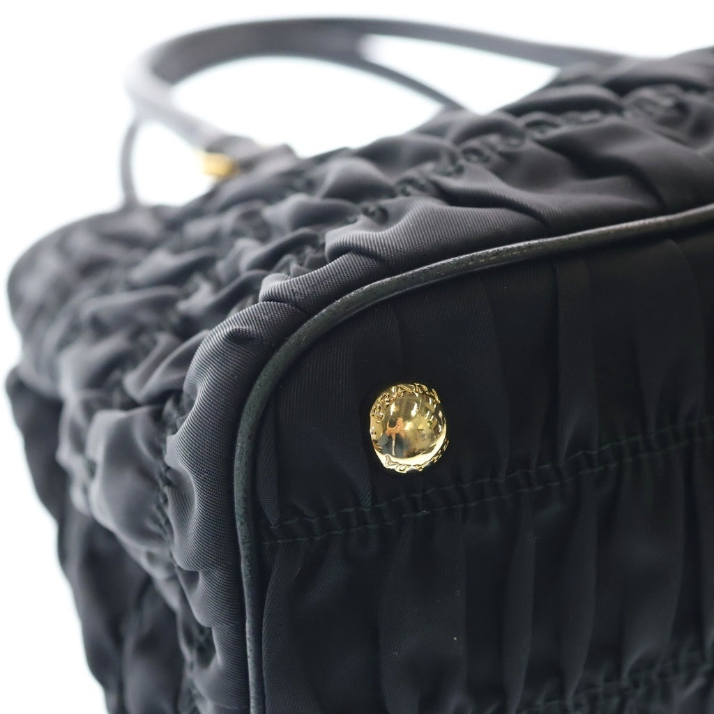 PRADA(プラダ) ギャザー 2wayハンドバッグ ショルダーバッグ ブラック ナイロン 1BA172 ゴールド金具 レディース
