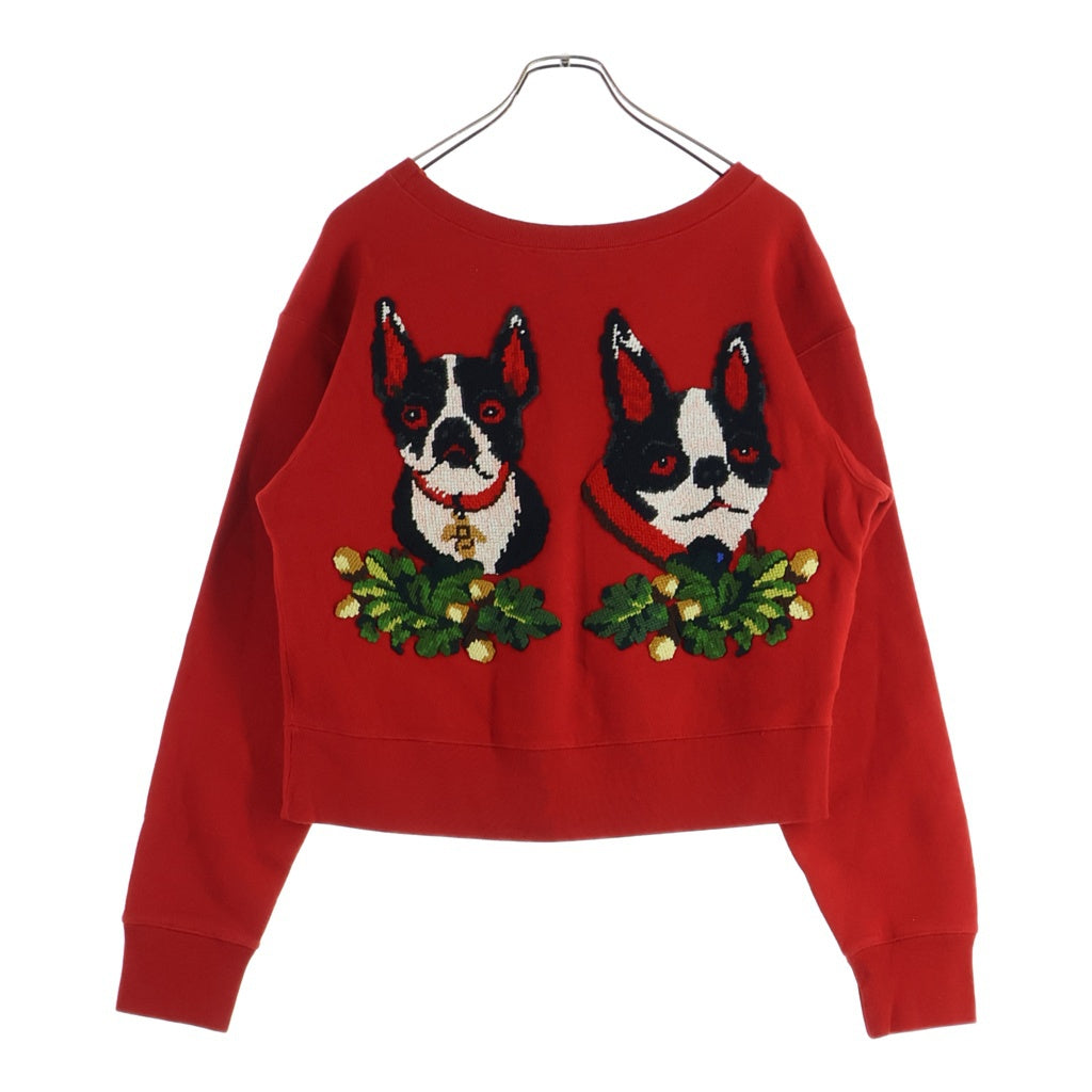 GUCCI(グッチ) ヴィンテージロゴプリント ブルドッグ刺繍 クルーネック プルオーバー スウェット トレーナー レッド 502118 レディース