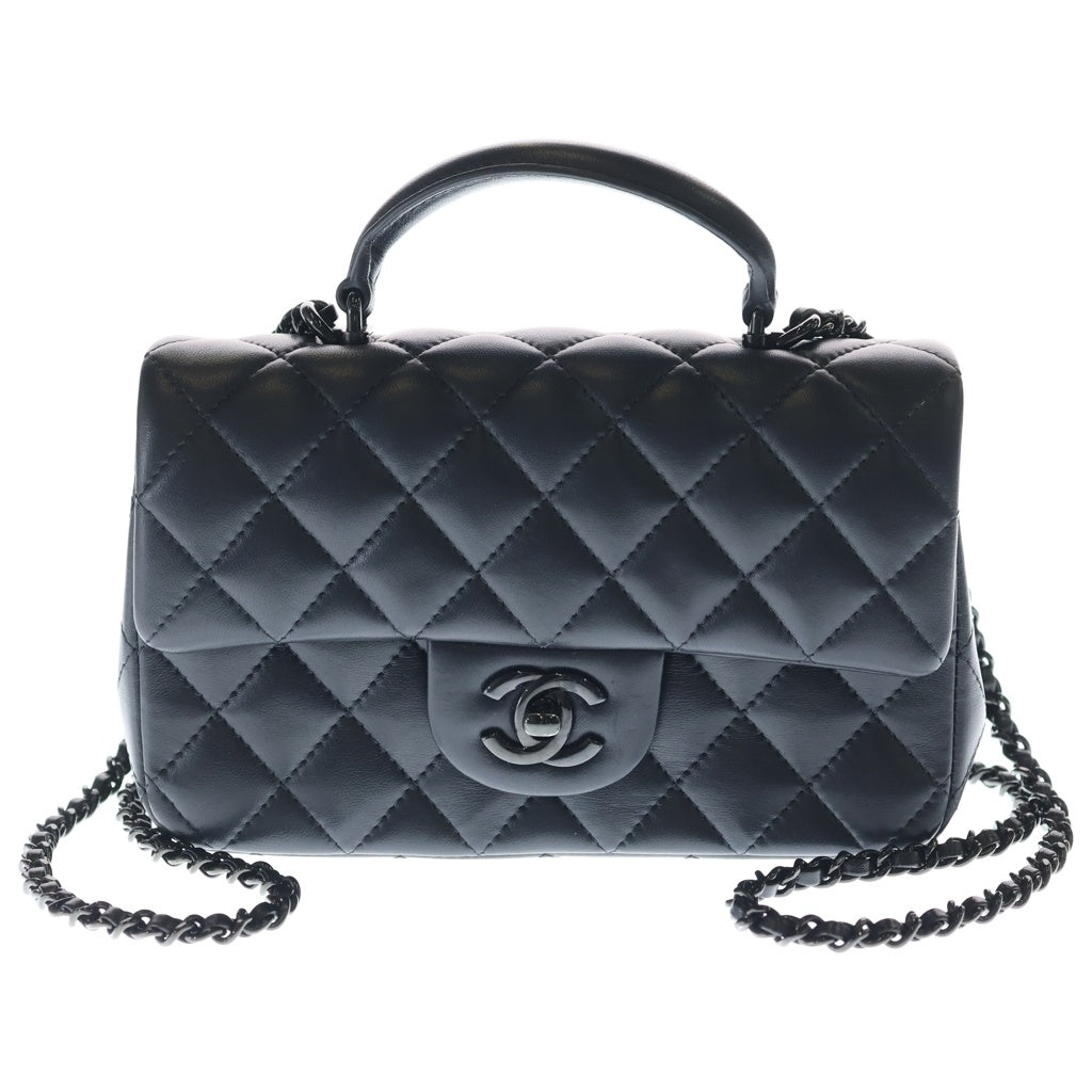 CHANEL(シャネル) トップハンドル ミニフラップバッグ ショルダーバッグ ミニバッグ チェーンバッグ ソーブラック ラムスキン ブラック金具 レディース