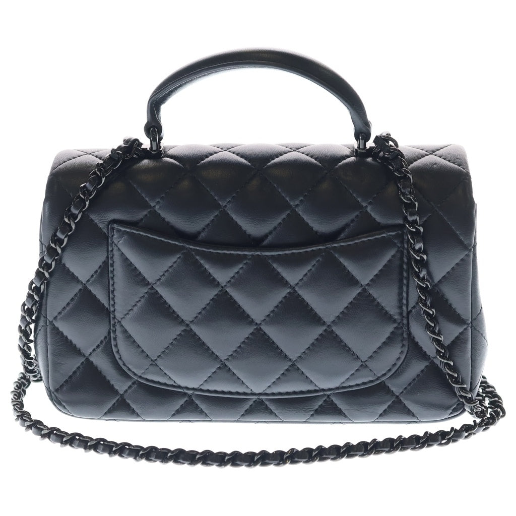 CHANEL(シャネル) トップハンドル ミニフラップバッグ ショルダーバッグ ミニバッグ チェーンバッグ ソーブラック ラムスキン ブラック金具 レディース