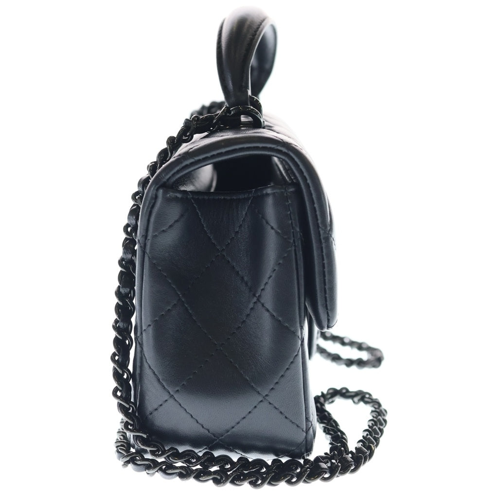 CHANEL(シャネル) トップハンドル ミニフラップバッグ ショルダーバッグ ミニバッグ チェーンバッグ ソーブラック ラムスキン ブラック金具 レディース