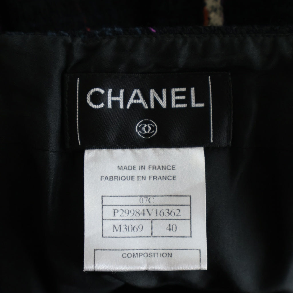 CHANEL(シャネル) ツイード プリーツスカート ブラック×ネイビー 07C 40 P29984V16362 レディース