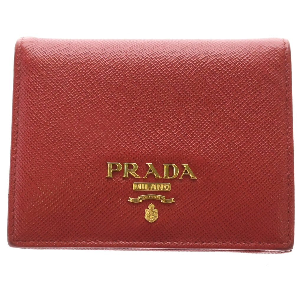 PRADA(プラダ) サフィアーノ コンパクトウォレット レッド レザー 二つ折り財布 1MV204 レディース
