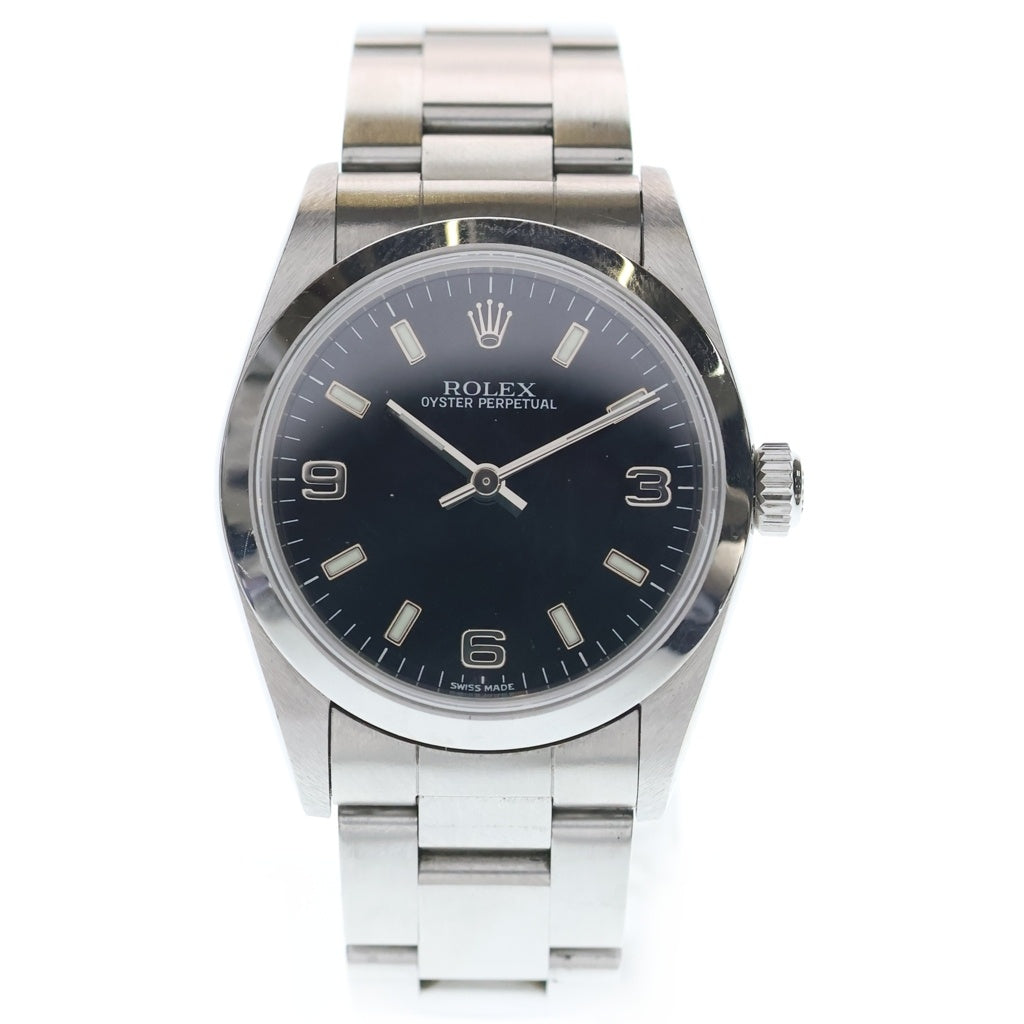 ROLEX(ロレックス) オイスターパーペチュアル 黒文字盤 SS/AT ステンレス オートマ 自動巻き 腕時計 77080 メンズ レディース ユニセックス