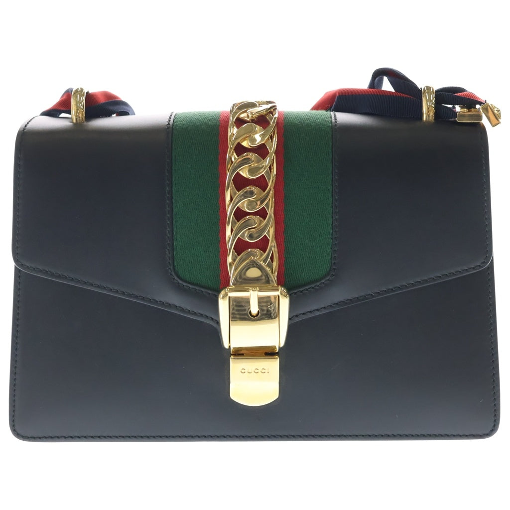 GUCCI(グッチ) シルヴィ ショルダーバッグ ブラック レザー 421882 ゴールド金具 レディース