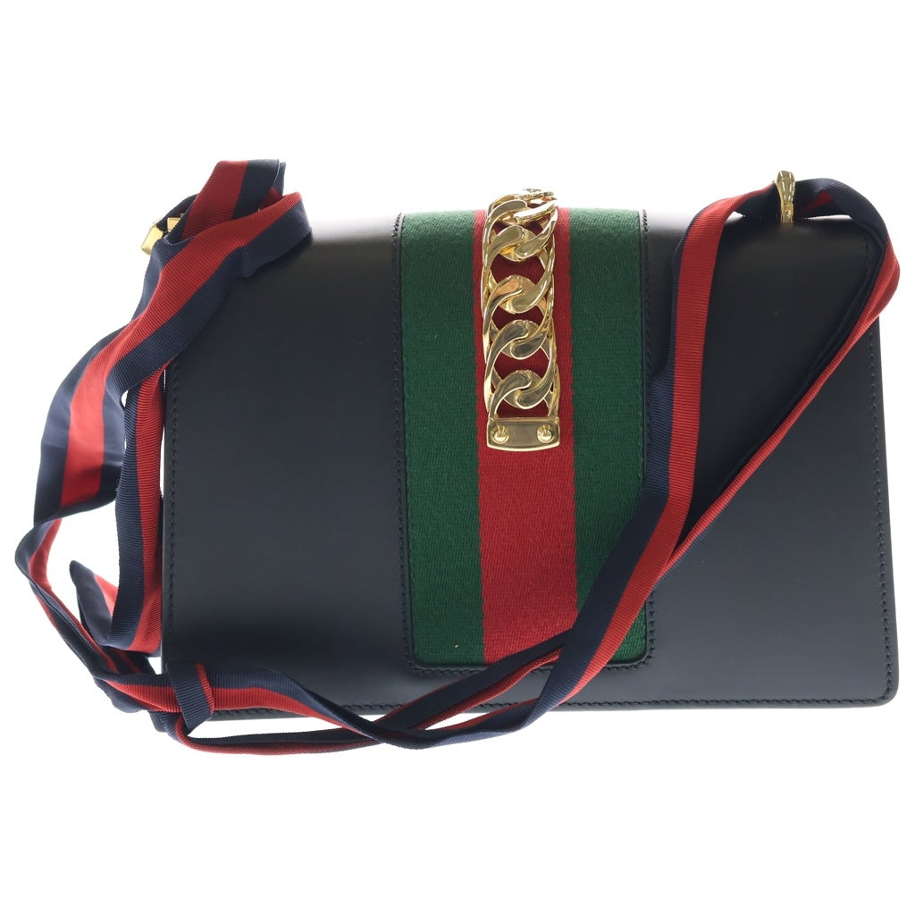 GUCCI(グッチ) シルヴィ ショルダーバッグ ブラック レザー 421882 ゴールド金具 レディース