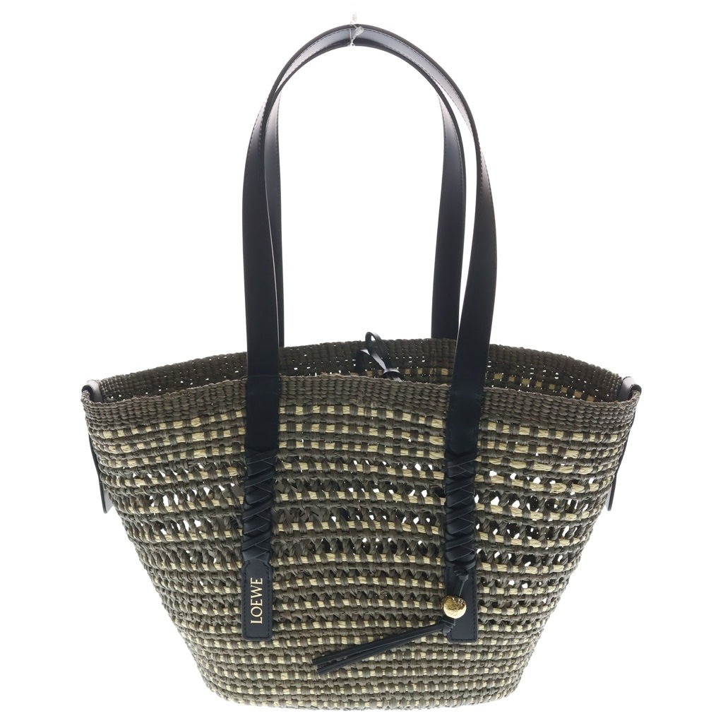 LOEWE(ロエベ) ブレイドバスケット ハンドバッグ カゴバッグ ミディアム カーキ/ナチュラル ラフィア×レザー レディース