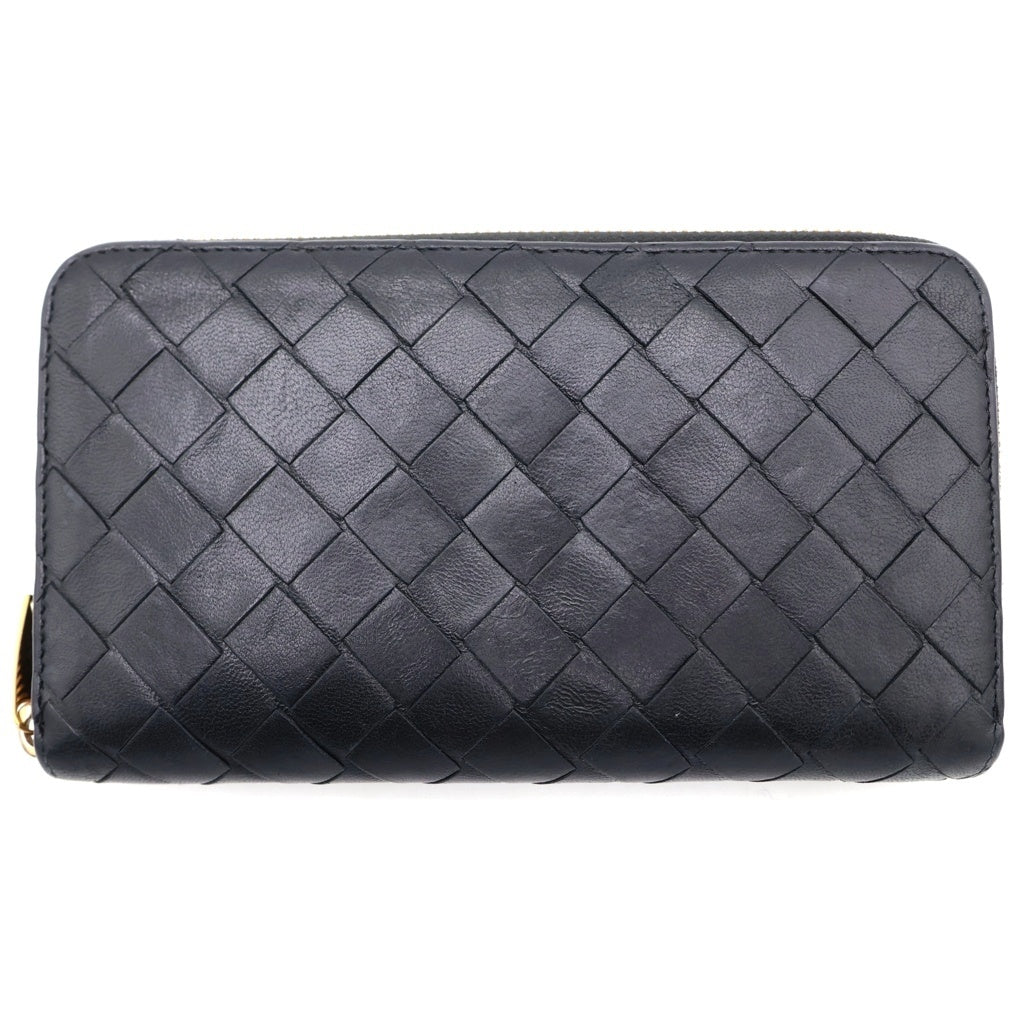BOTTEGA VENETA(ボッテガヴェネタ) イントレチャート レザー ラウンドファスナー 長財布 ブラック