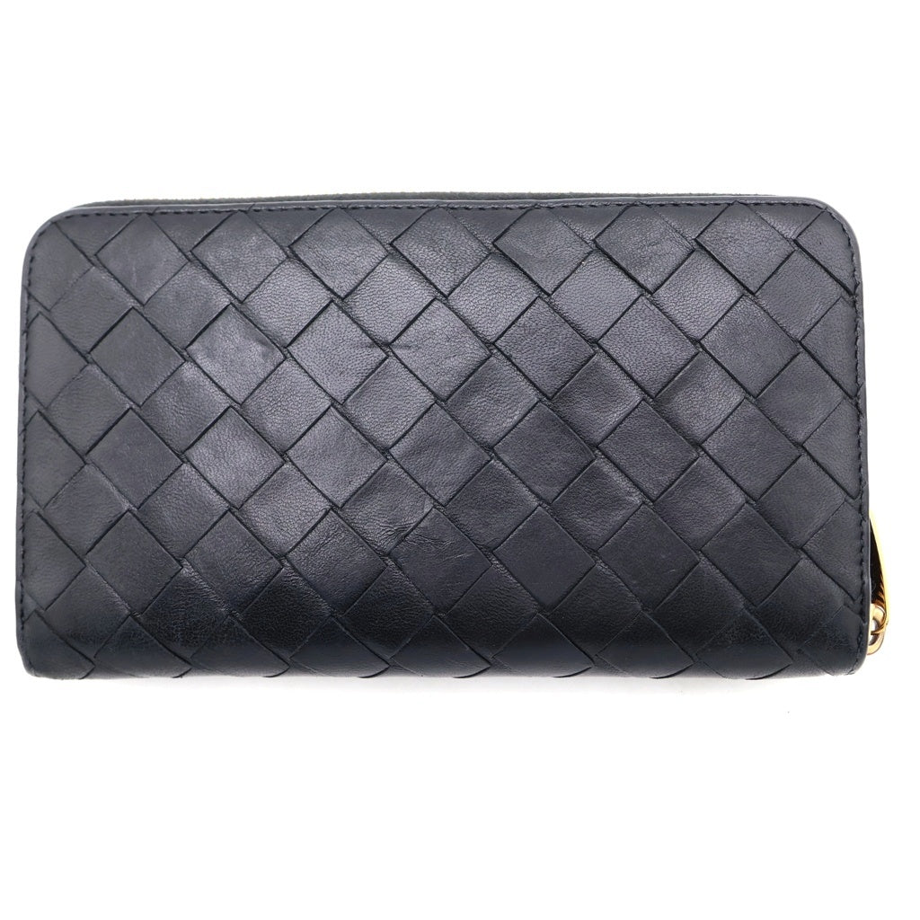 BOTTEGA VENETA(ボッテガヴェネタ) イントレチャート レザー ラウンドファスナー 長財布 ブラック
