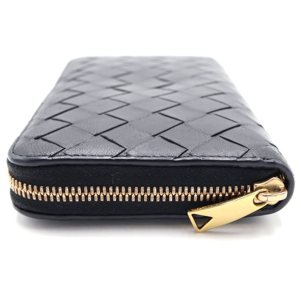 BOTTEGA VENETA(ボッテガヴェネタ) イントレチャート レザー ラウンドファスナー 長財布 ブラック