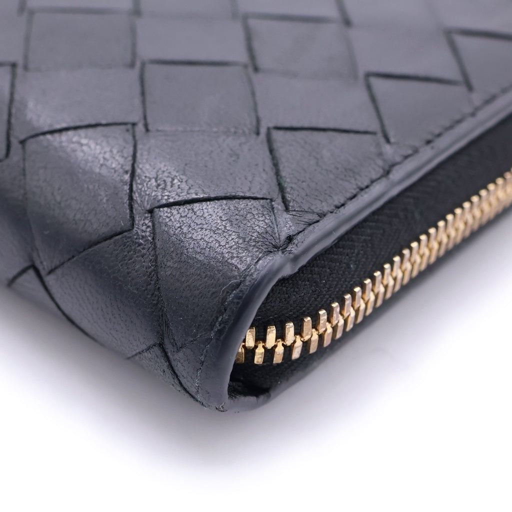BOTTEGA VENETA(ボッテガヴェネタ) イントレチャート レザー ラウンドファスナー 長財布 ブラック