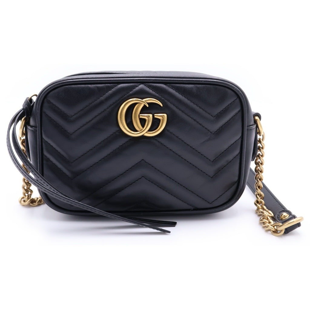GUCCI(グッチ) GGマーモント キルティング レザー ゴールド金具 チェーンショルダーバッグ カメラバッグ 448065 ブラック レディース