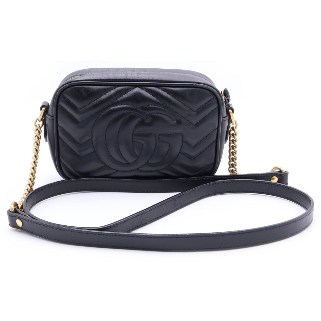 GUCCI(グッチ) GGマーモント キルティング レザー ゴールド金具 チェーンショルダーバッグ カメラバッグ 448065 ブラック レディース