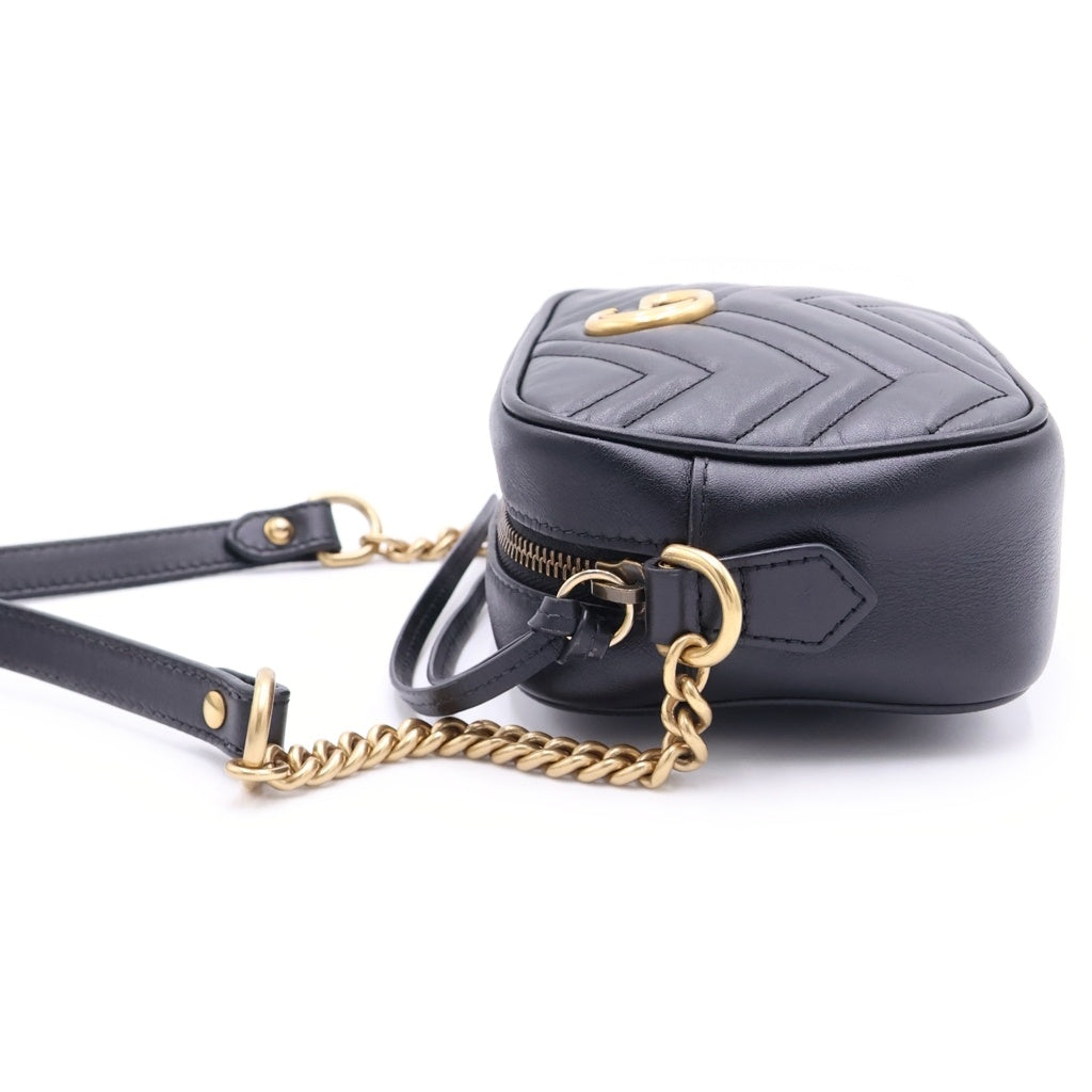 GUCCI(グッチ) GGマーモント キルティング レザー ゴールド金具 チェーンショルダーバッグ カメラバッグ 448065 ブラック レディース
