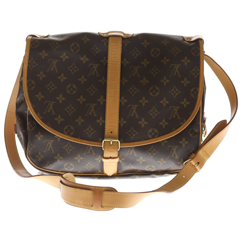 LOUIS VUITTON(ルイヴィトン) モノグラム ソミュール35 ショルダーバッグ ブラウン レザー×PVC M42254 ゴールド金具 レディース