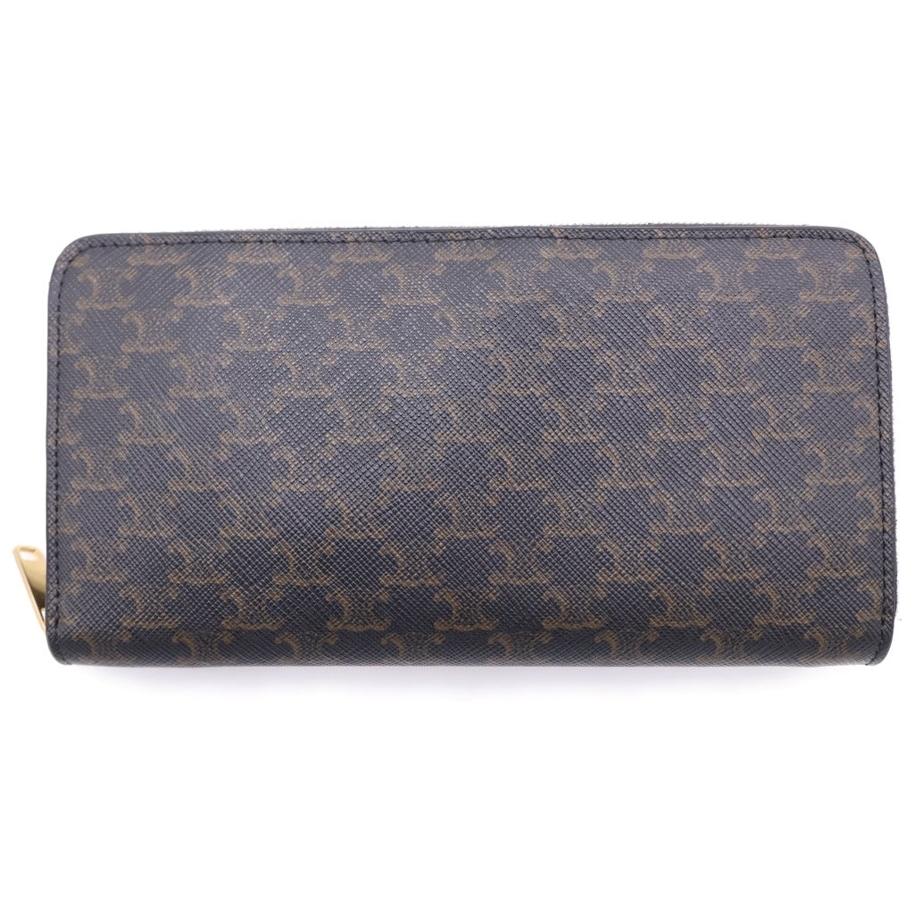 CELINE(セリーヌ) トリオンフ ラウンドファスナー ロングウォレット 長財布 カードケース ブラック PVCレザー ゴールド金具
