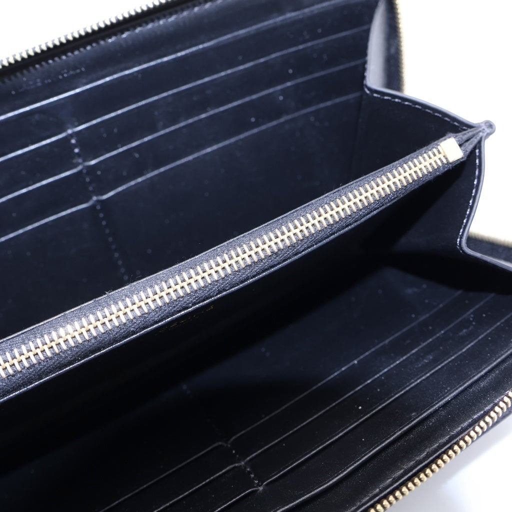 CELINE(セリーヌ) トリオンフ ラウンドファスナー ロングウォレット 長財布 カードケース ブラック PVCレザー ゴールド金具