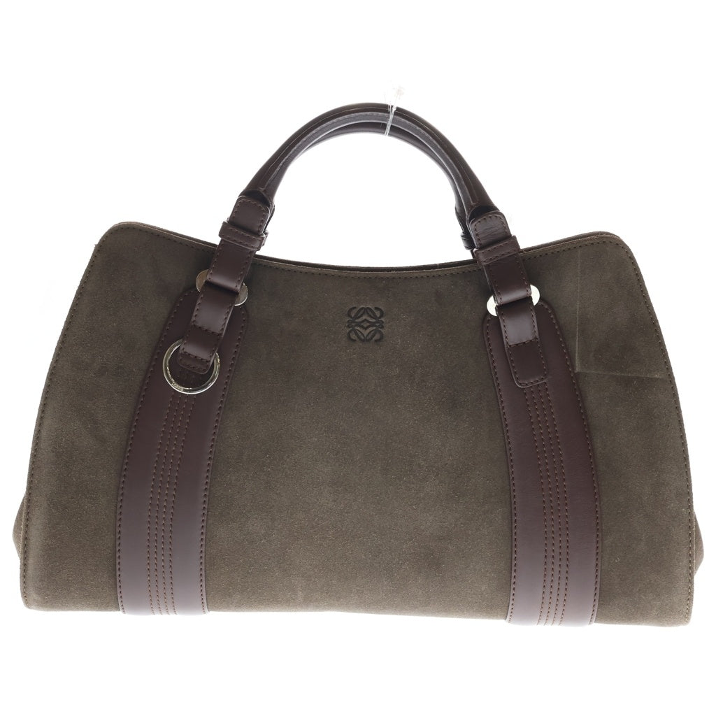 LOEWE(ロエベ) アナグラム カモッシオ ハンドバック ブラウン×カーキ レザー×スエード シルバー金具 レディース