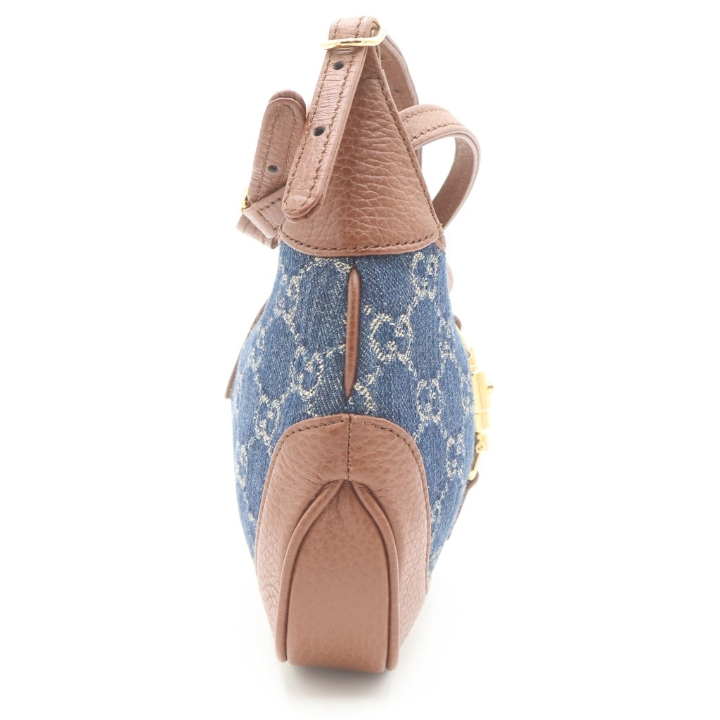 GUCCI(グッチ) ジャッキー1961 デニム×レザー 2WAY ショルダーバッグ ハンドバッグ ミニバッグ 637092 ブルー ネイビー ブラウン レディース