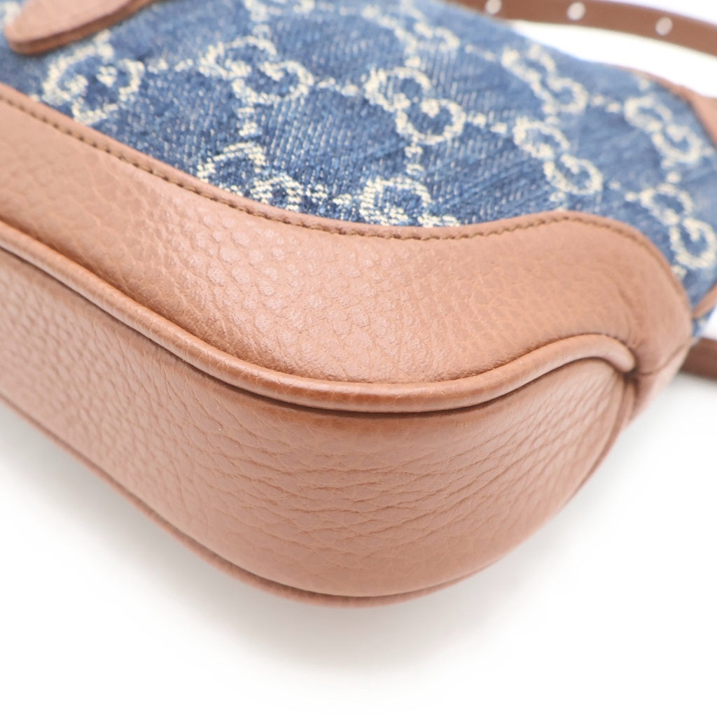 GUCCI(グッチ) ジャッキー1961 デニム×レザー 2WAY ショルダーバッグ ハンドバッグ ミニバッグ 637092 ブルー ネイビー ブラウン レディース