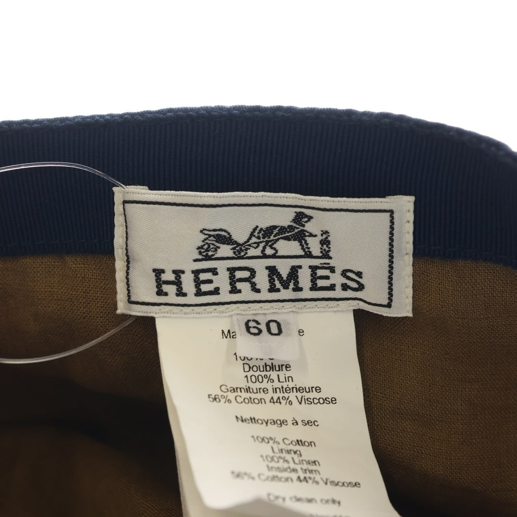 HERMES(エルメス) Hロゴ刺繍 ベースボールキャップ 帽子 ネイビー