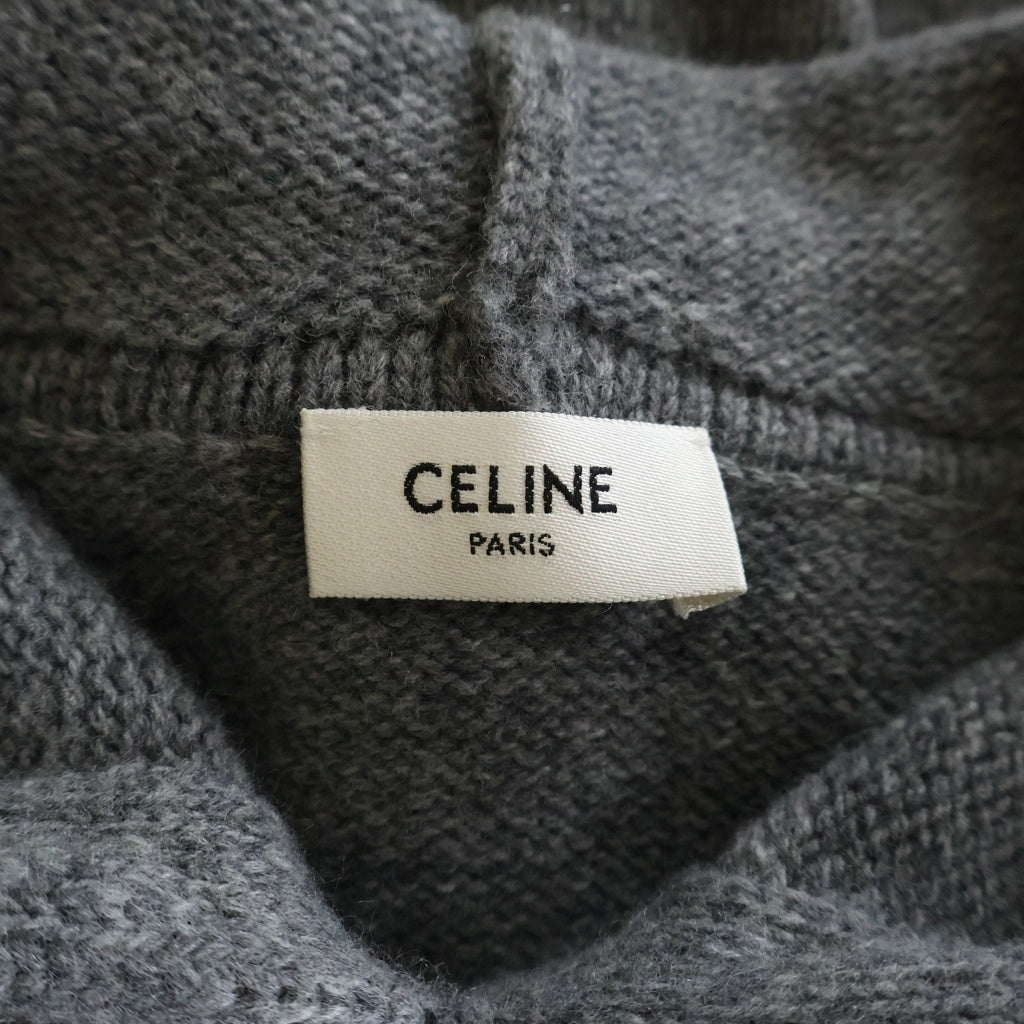 CELINE(セリーヌ) トリオンフ ロゴ刺繍 カシミヤ プルオーバー ニット パーカー フーディー グレー 2AC87048T レディース