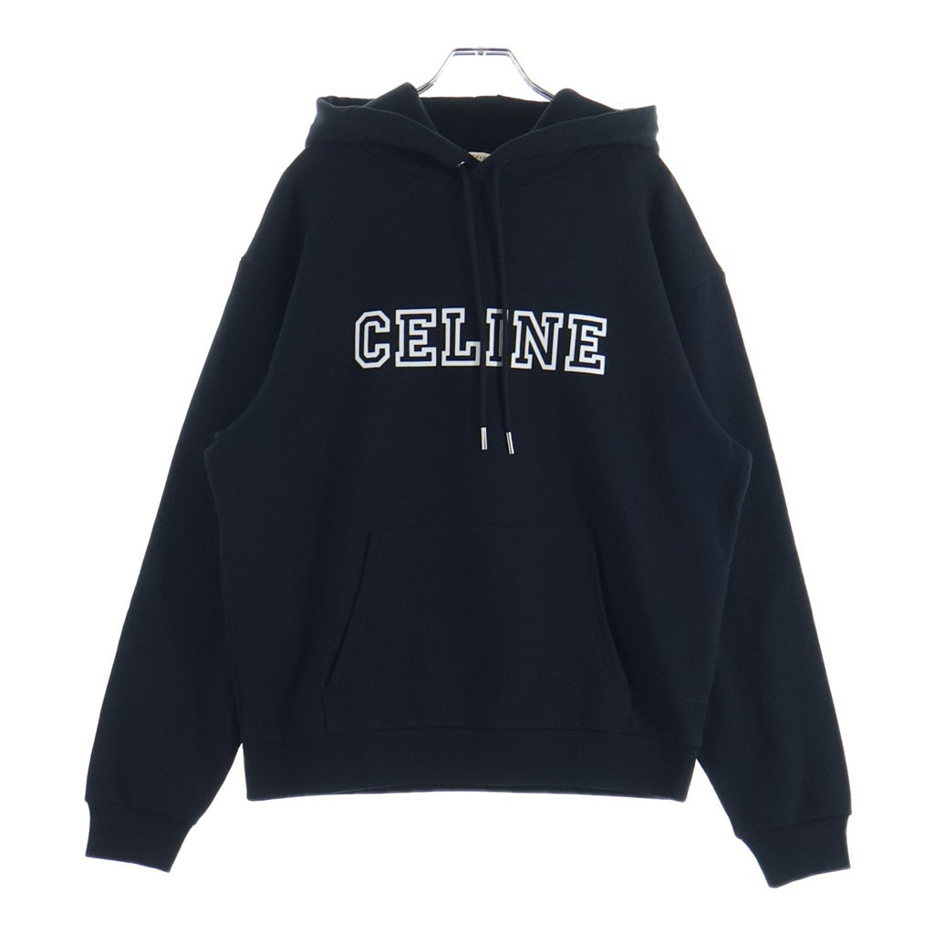 CELINE(セリーヌ) フロッキーロゴプリント プルオーバー スウェットパーカー フーディー ブラック RY07W670Q レディース