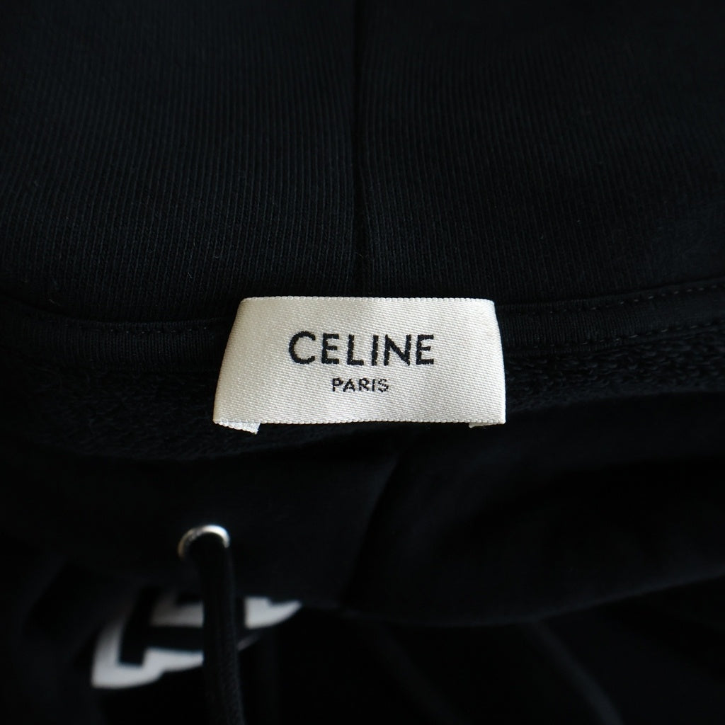 CELINE(セリーヌ) フロッキーロゴプリント プルオーバー スウェットパーカー フーディー ブラック RY07W670Q レディース