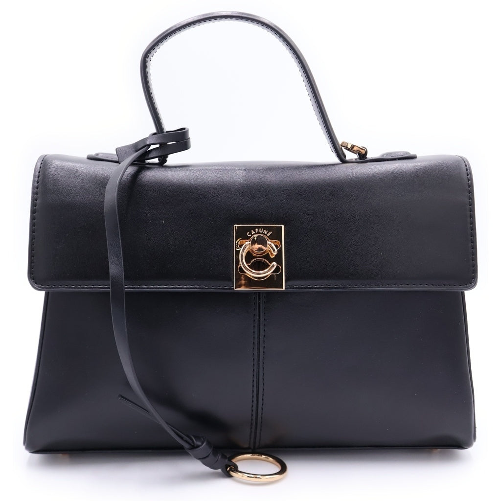 CAFUNE(カフネ) 2WAYハンドバッグ ショルダーバッグ ブラック レザー ゴールド金具 レディース