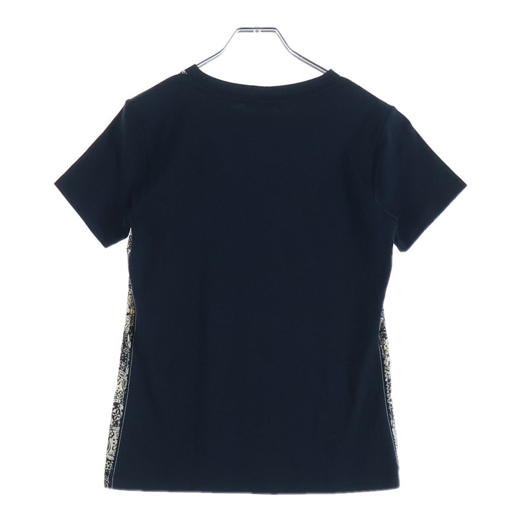 LOUIS VUITTON(ルイヴィトン) モノグラム 総柄プリント クルーネック シルク切り替え 半袖Tシャツ カットソー ネイビー/ホワイト FATS07Q1R レディース