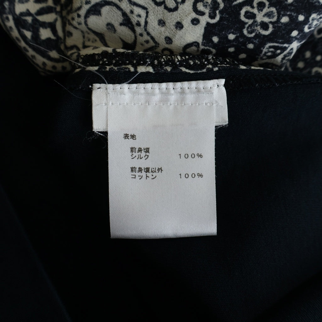 LOUIS VUITTON(ルイヴィトン) モノグラム 総柄プリント クルーネック シルク切り替え 半袖Tシャツ カットソー ネイビー/ホワイト FATS07Q1R レディース