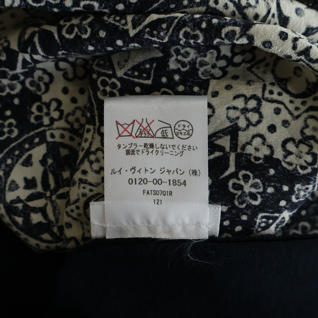 LOUIS VUITTON(ルイヴィトン) モノグラム 総柄プリント クルーネック シルク切り替え 半袖Tシャツ カットソー ネイビー/ホワイト FATS07Q1R レディース