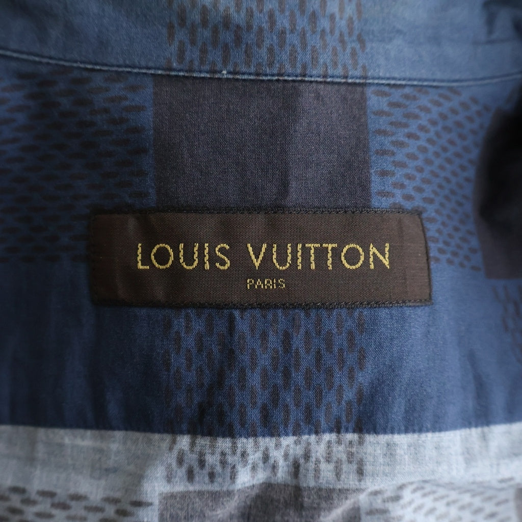 LOUIS VUITTON(ルイヴィトン) ダミエグラデーション チェック総柄 半袖シャツ ネイビー/レッド