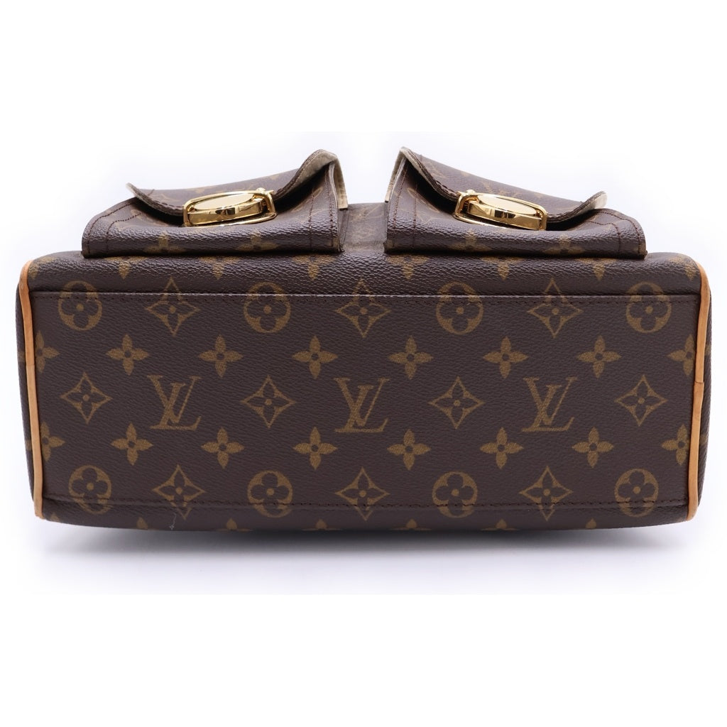 LOUIS VUITTON(ルイヴィトン) モノグラム マンハッタンPM ハンドバッグ ブラウン レザー×PVC M40026 ゴールド金具 レディース