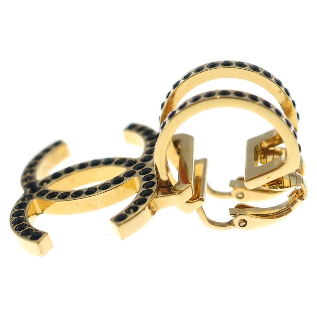 CHANEL(シャネル) ココマーク ラインストーン イヤリング ゴールド×ブラック GP レディース