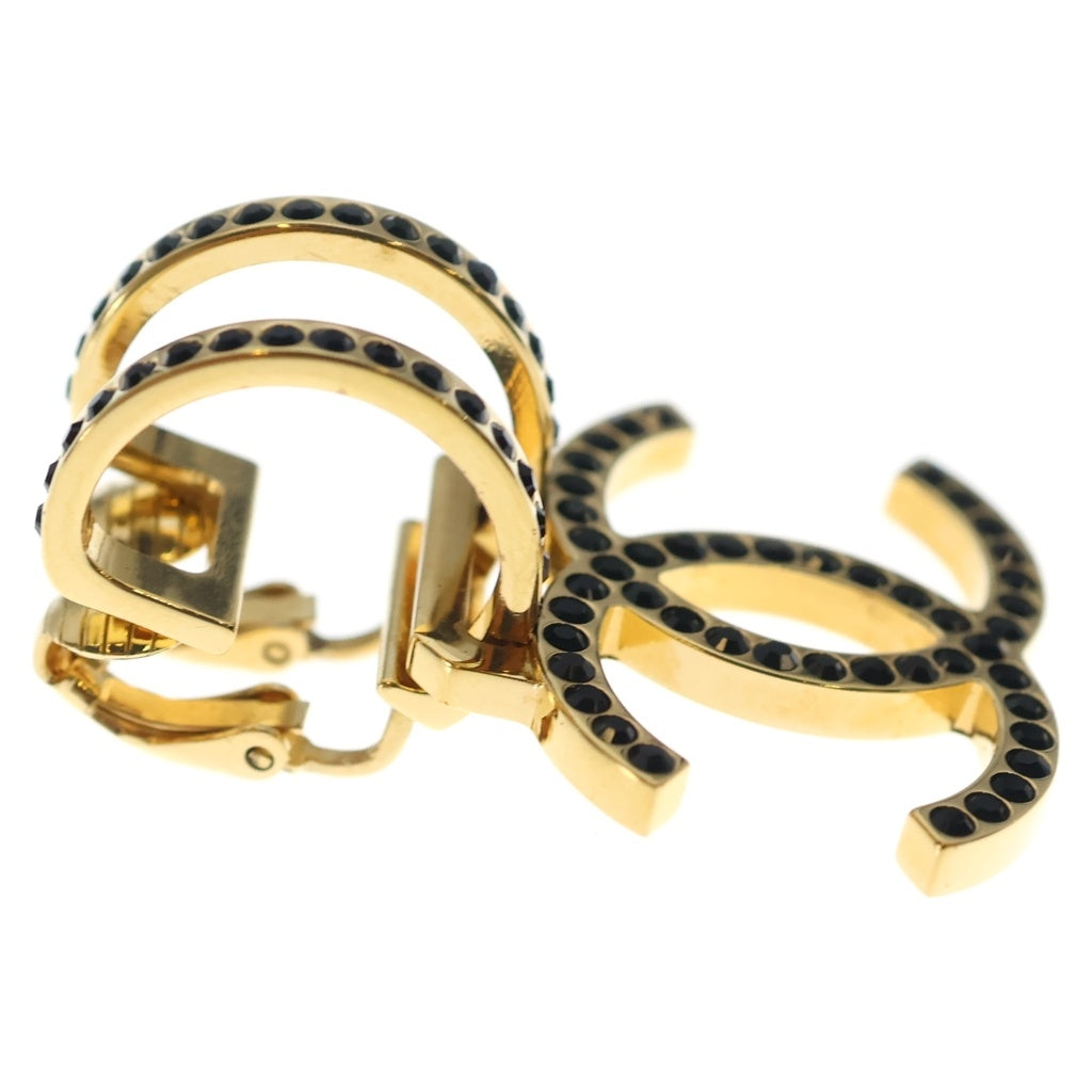 CHANEL(シャネル) ココマーク ラインストーン イヤリング ゴールド×ブラック GP レディース
