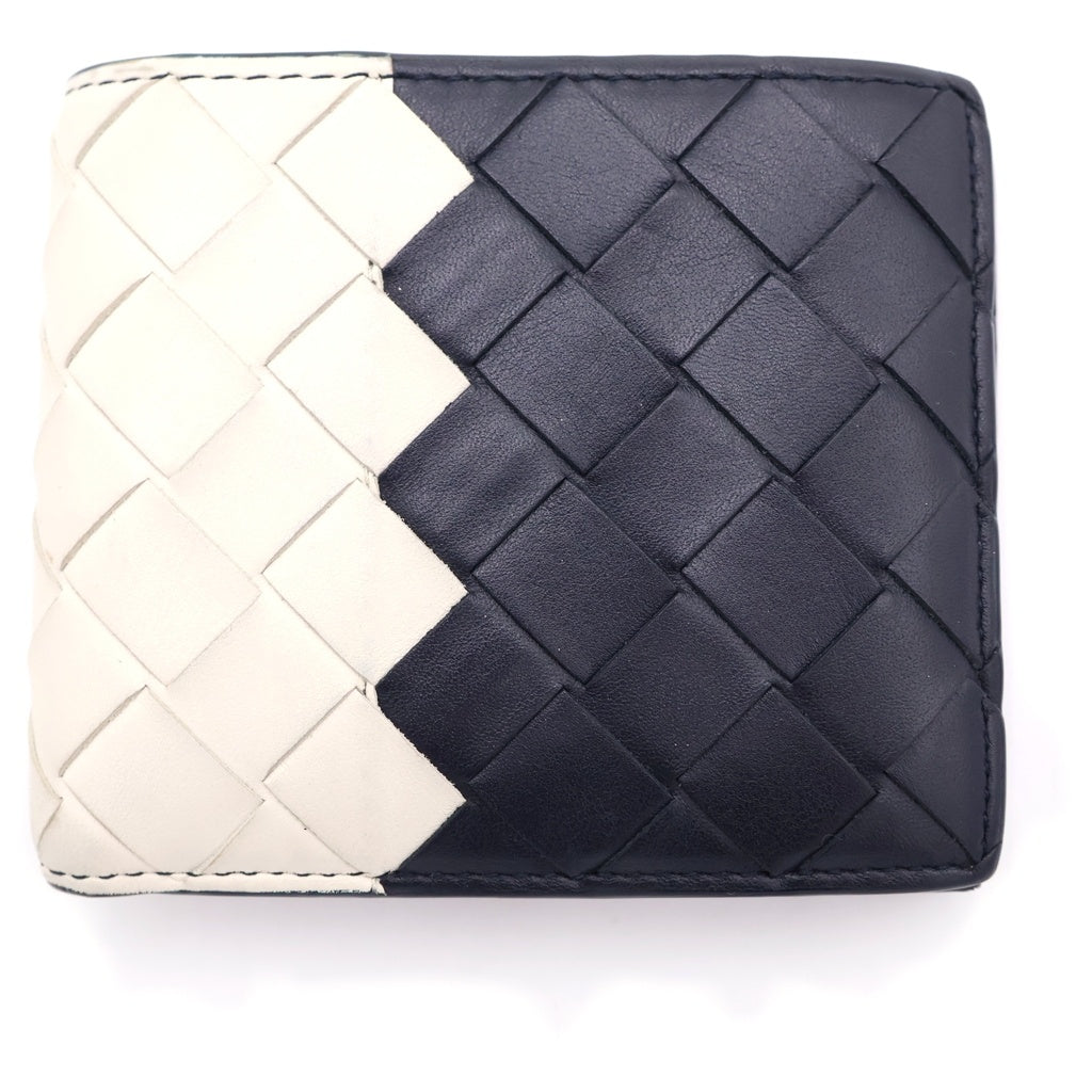 BOTTEGA VENETA(ボッテガヴェネタ) イントレチャート バイカラー 二つ折り財布 ウォレット レザー ブラック/ホワイト レディース