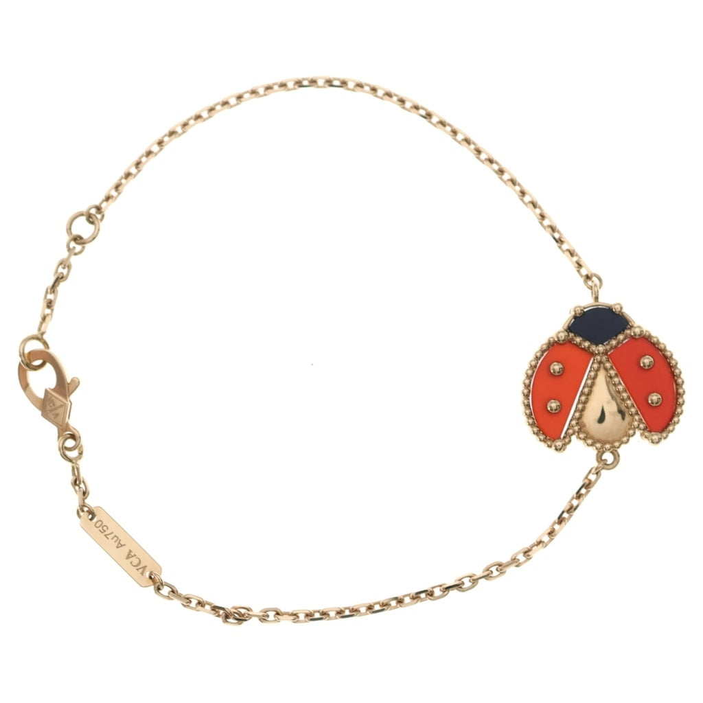 Van Cleef & Arpels(ヴァンクリーフアンドアーペル) ラッキースプリング オープンウィング オニキス カーネリアン ブレスレット K18PG ピンクゴールド VCARP7R100 レディース